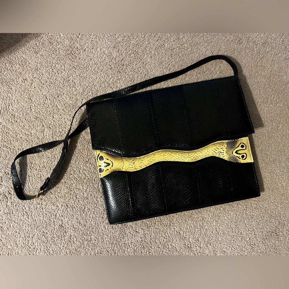 Super cute, large, faux snakeskin handbag, with a buckled strap
